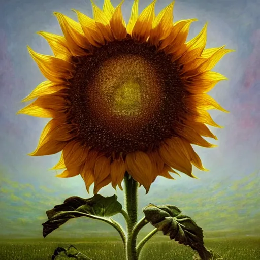 Image similar to a sunflower | highly detailed oil painting, hyperrealistic, very intrincate | cinematic lighting, award - winning | by rachel ruysch, giger, beksinski and bocklin | by austin osman spare and william blake, trending on artstation, cgsociety, official art, octane.