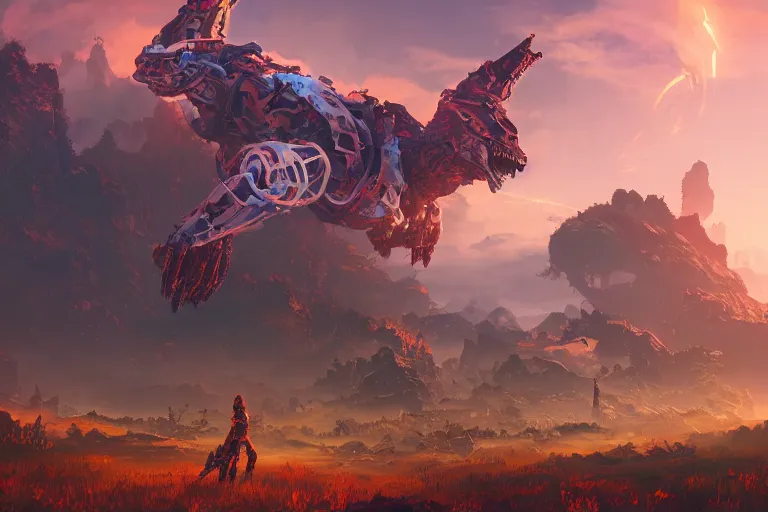 Image similar to slitherfang machine mecanical creature robot of horizon forbidden west horizon zero dawn radiating a glowing aura global illumination ray tracing hdr fanart arstation by ian pesty and alena aenami artworks in 4 k