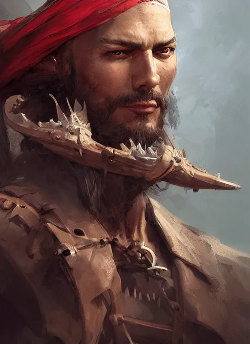 Image similar to a professional digital painting of a pirate with many sets of razor teeth, beautiful bone structure, symmetrical facial features, intricate, elegant, concept art, sharp detail, focused, illustration, smooth render, art style by Ruan Jia and Mandy Jurgens and Ian Spriggs and William-Adolphe Bouguerea