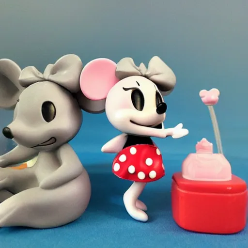 Prompt: product photograph of cute miney mouse figurine by isabel han : 6 girly, cute, collectible, toys figures, kawaii, toys, white background : 3