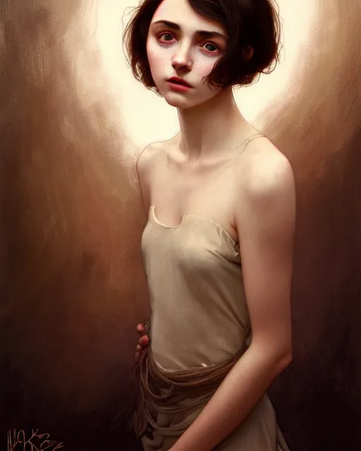 Image similar to portrait of a welsh teenage girl with brown hair, dark brown eyes, glowing skin, delicate features, quiet beauty, amelie poulain, fantasy, intricate, elegant, dress shirt, highly detailed, digital painting, artstation, concept art, smooth, sharp focus, illustration, art by Krenz Cushart and Artem Demura and alphonse mucha