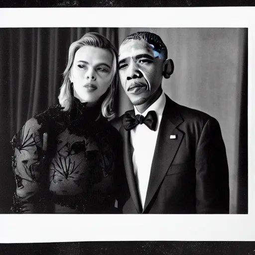 Prompt: photo of Scarlett Johannson and Obama, by Diane Arbus