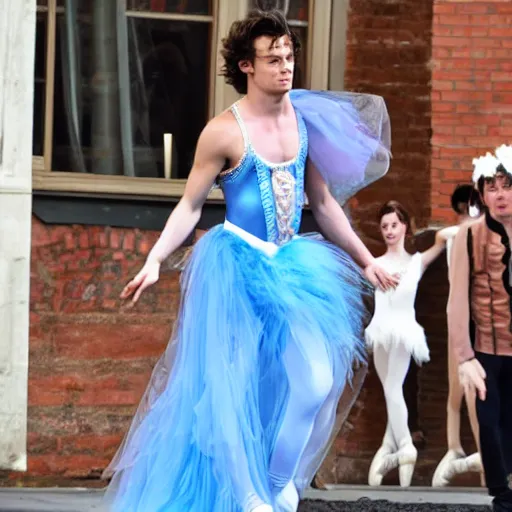 Prompt: Harry styles dressed as a princess preforming ballet