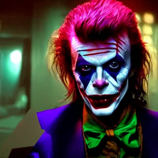 Image similar to awe inspiring David Bowie pkaying The Joker 8k hdr movie still dynamic lighting