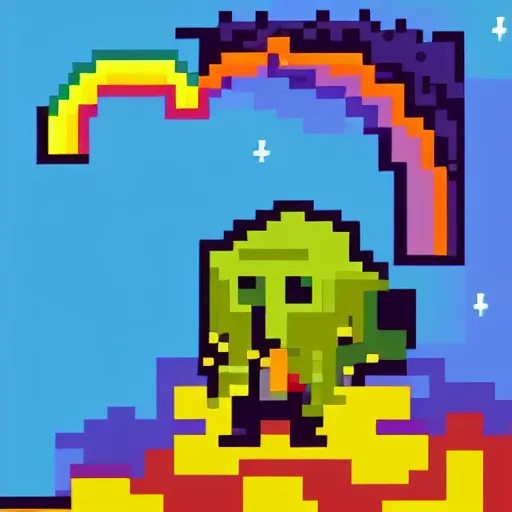 A weirdo little wizard guy barfing a rainbow, pixel art | Stable ...