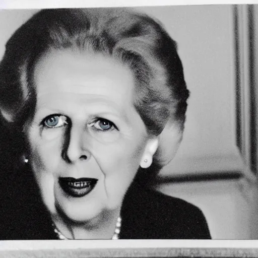 Prompt: house haunted by margaret thatcher, creepy found photograph