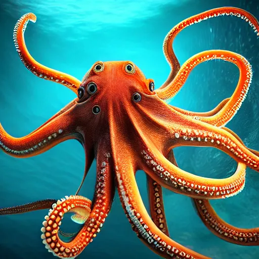 Prompt: A octopus in the ocean centered-photograph film still, dynamic action pose, National Geographic, insane detail, intricate, highly detailed, Zeiss Lens, DSLR photography, smooth, sharp focus, Unreal Engine 5, Octane Render, Redshift, 4k