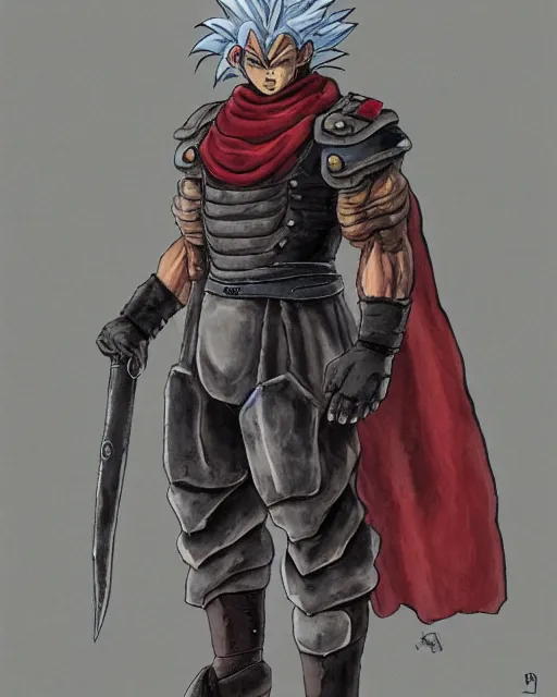Prompt: a oil / watercolor painting full body character portrait of an old saiyan mercenary in armor in the style of moebius in the style of leonard boyarsky trending on artstation deviantart pinterest detailed photorealistic highlights and shadow hd 8 k post - processing high resolution