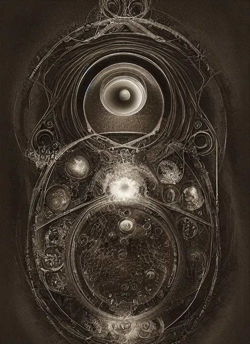 Image similar to old wetplate daguerreotype birth of artificial futuristic embryo life, fractal, intricate, elegant, highly detailed, parallax, leica, medium format, subsurface scattering, by jheronimus bosch and greg rutkowski and louis jacques mande daguerre