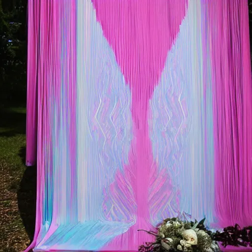 Image similar to a wedding backdrop that is made out of silk paper, an abstract sculpture by carol bove, trending on pinterest, interactive art, made of silk paper, maximalist, artwork, photograph by justin currie, tumblr contest winner, art brut, lighthearted, seapunk