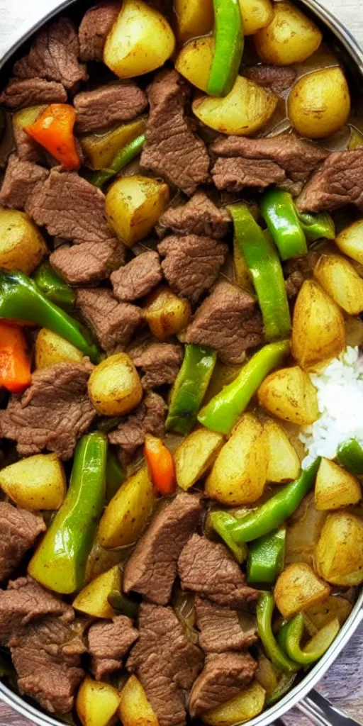 Image similar to curry beef onion potatoes green peppers