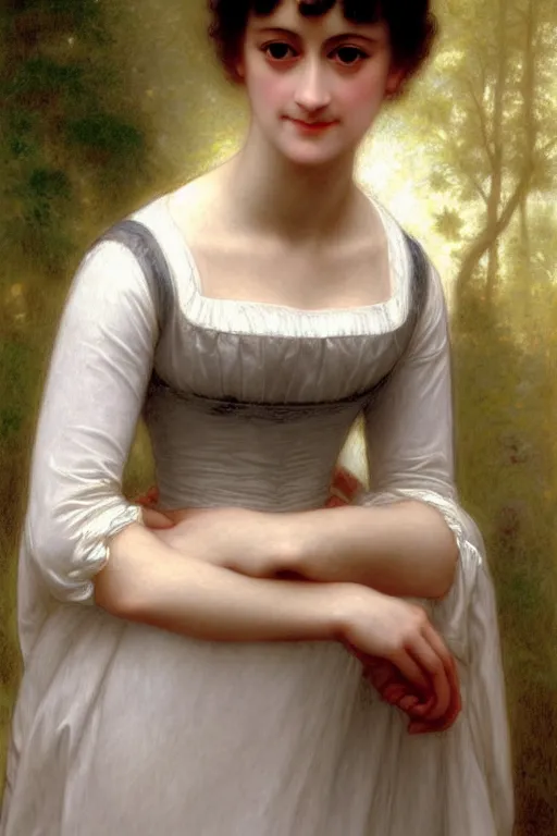 Prompt: jane austen in white, portrait, painting by rossetti bouguereau, detailed art, artstation