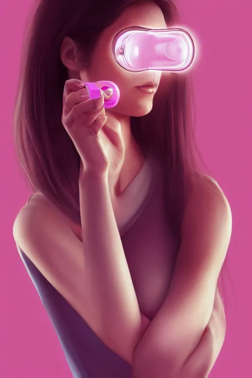 Image similar to Woman Breathing Through a Pink Vapor Inhaler, side view, digital art, professional illustration by ArtGerm