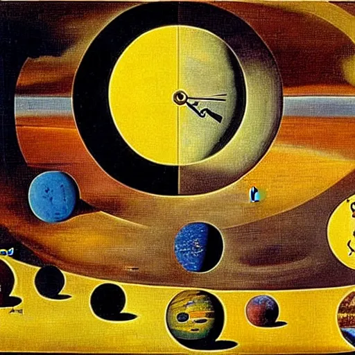 Image similar to clock shaped planets, salvador dali