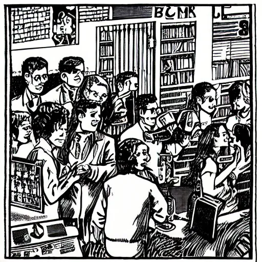 Image similar to robert crumb comic about pembroke pines flanagan high school students partying accurate eyes high detail