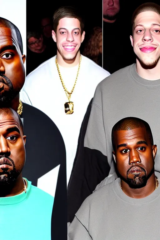 Image similar to kanye west and pete davidson, mtv celebrity death match