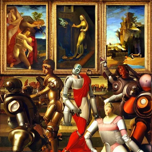 Prompt: robots in renaissance paintings,