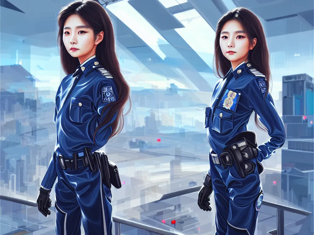 Prompt: portrait tzuyu, futuristic taiwan police uniform female, at future neon light rooftop, ssci - fi and fantasy, intricate and very very beautiful and elegant, highly detailed, digital painting, artstation, concept art, smooth and sharp focus, illustration, art by tan zi and ayanamikodon and alphonse mucha and wlop