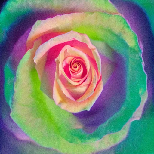 Image similar to award - winning photo of a prismatic, bio - luminescent, pastel colored, rose chimera