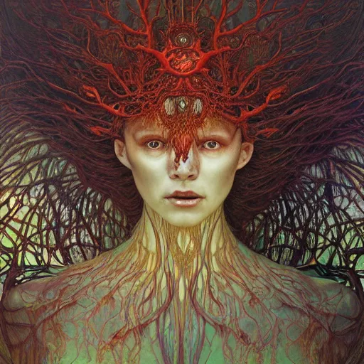 Image similar to forest spirit queen of jupiter by zdzisław beksinski, iris van herpen, raymond swanland, craig mullins and alphonse mucha. highly detailed, hyper - real, beautiful