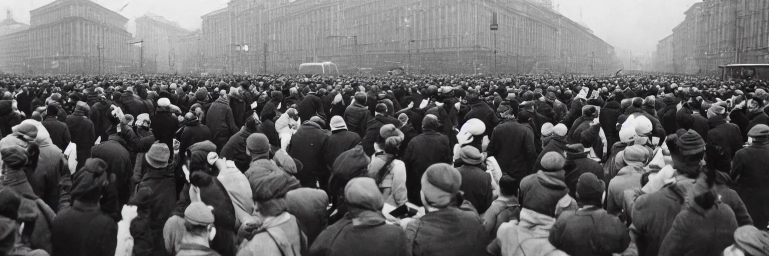 Image similar to A lot of people are standing at traffic lights and looking at their phones. soviet propaganda style