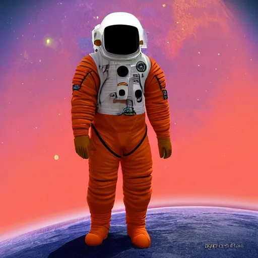 Image similar to An orange scifi spacesuit, digital art