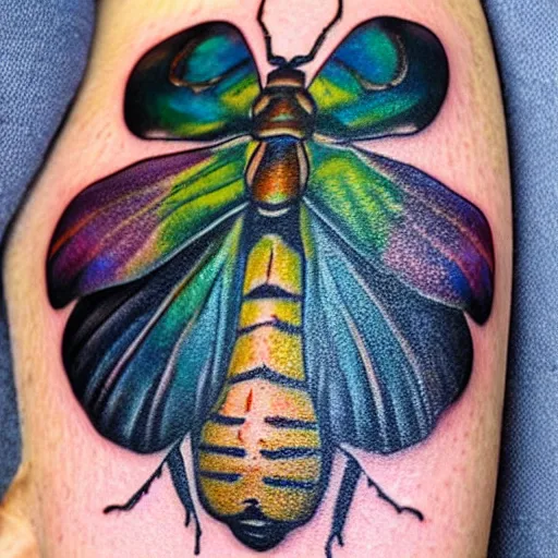 Prompt: (((hyperrealistic))) insect tattoo, hyperrealistic, 3d, highly detailed