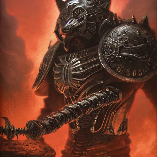 Image similar to berserk skullknight black armor, anthropomorphic shiba inu, shiba inu face, stuning 3 d render, masterpiece, glowing aura, by donato giancola and greg rutkowski and wayne barlow and zdzisław beksinski, realistic face