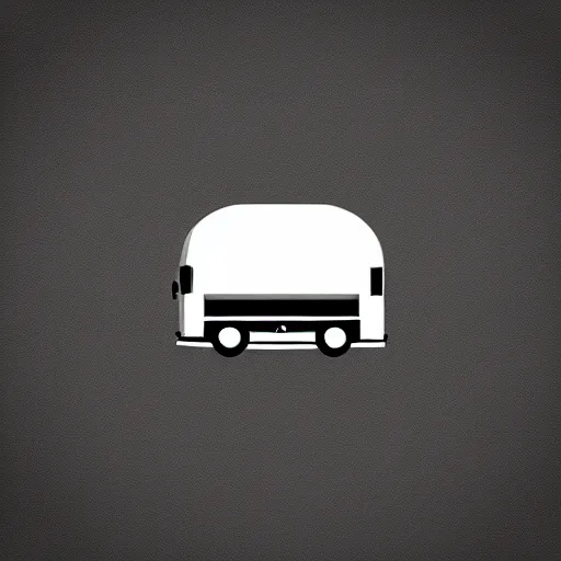 Image similar to very very very stylized minimal vector graphic of a white and black thor chateau motorhome, highway, mountains and sunset!!, white background, all enclosed in a circle, dramatic, professional minimal graphic design cartoon, award winning