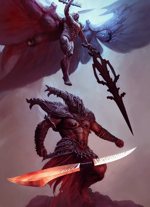 Prompt: a male horned demon fighter with a huge sword and wings, dim light, front game card, marvel comics, dark, intricate, highly detailed, smooth, artstation, digital illustration by ruan jia and mandy jurgens and artgerm and wayne barlowe and greg rutkowski and zdislav beksinski