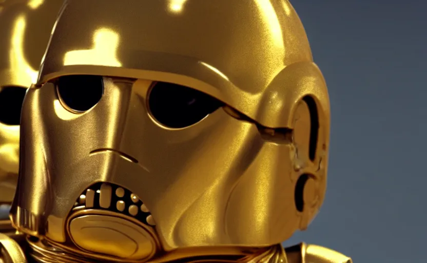 Image similar to c - 3 po as a hamster, movie still, star wars, cinematic, sharp focus, cinematic grain, cinematic lighting, 8 k