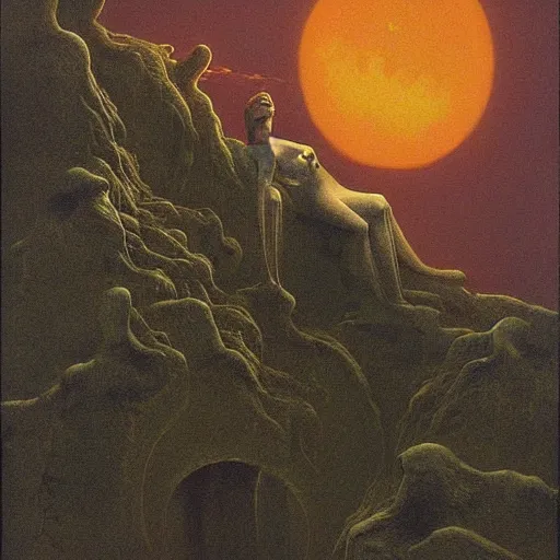 Image similar to the moon upended zdzislaw beksinski lisa franl