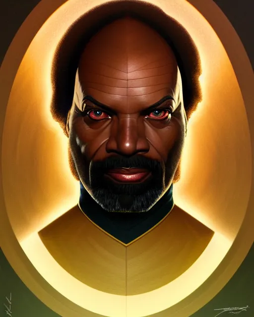 Prompt: symmetry portrait of worf, star trek tng, forest, intricate, elegant, highly detailed, digital painting, artstation, concept art, smooth, sharp focus, illustration, art by artgerm and greg rutkowski and fra angelico and alphons mucha