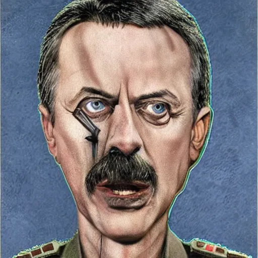 Image similar to Portrait of Igor Ivanovich Strelkov while he is calling for war mobilization, photo-realistic, fullcolor, 2K, highly detailed, bodyhorror by H.R.Giger, tends to have fractal structure