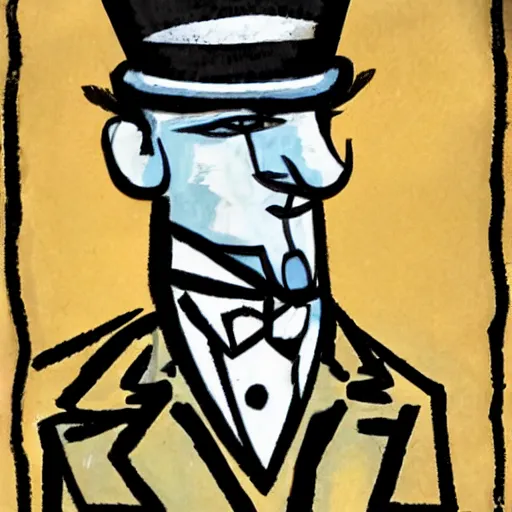 Prompt: foxhound dog wearing a top hat in the art style of picasso