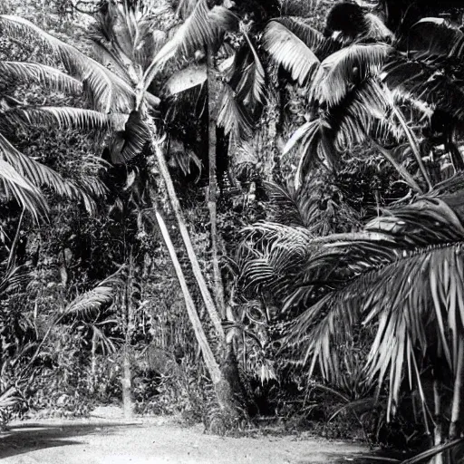 Image similar to a rizom lost film footage of a ( ( ( ( ( ( ( ( sphere ) ) ) ) ) ) ) ) in the middle of the tropical jungle / tropicalism / tropicalism / tropicalism / film still / cinematic / enhanced / 1 9 2 0 s / black and white / grain