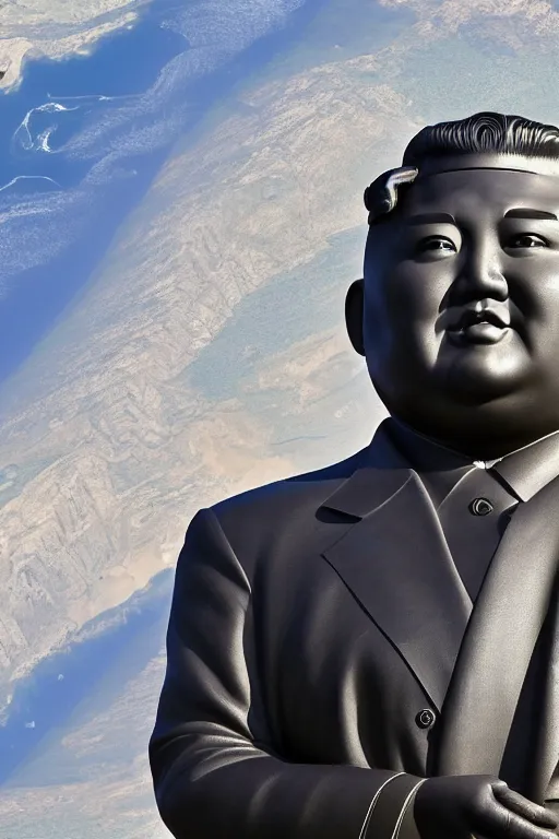 Image similar to a gigantic statue of kim jong un that can be seeing from the orbit, nasa space photography, hubble telescope, symmetry, awesome exposition, very detailed, highly accurate, 8 k