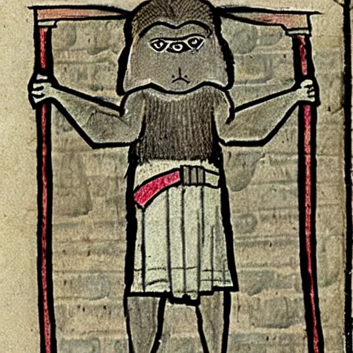 Image similar to medieval drawing of a war monkey