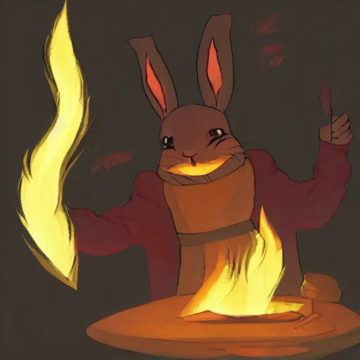 Prompt: concept art of a rabbit sorcerer casting a fire spell, dramatic