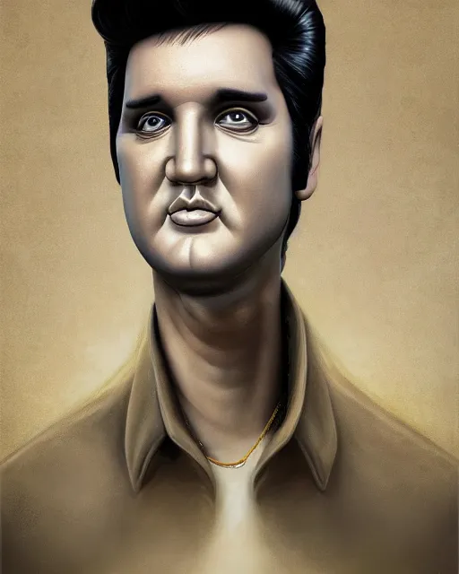 Image similar to Portrait of Elvis Presley Funny cartoonish by Gediminas Pranckevicius H 704 and Tomasz Alen Kopera, masterpiece, trending on artstation