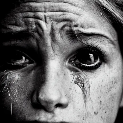 Prompt: a candid extreme closeup portrait of an expressive face of a crying young woman by annie leibovitz