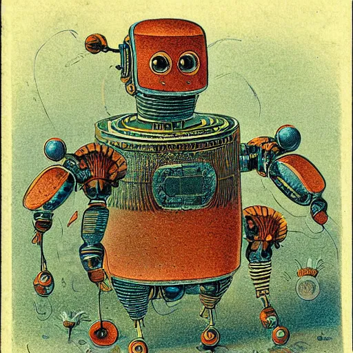 Image similar to beautiful illustration, color plate from the book “ various microscopic robots ” published in 1 8 6 2