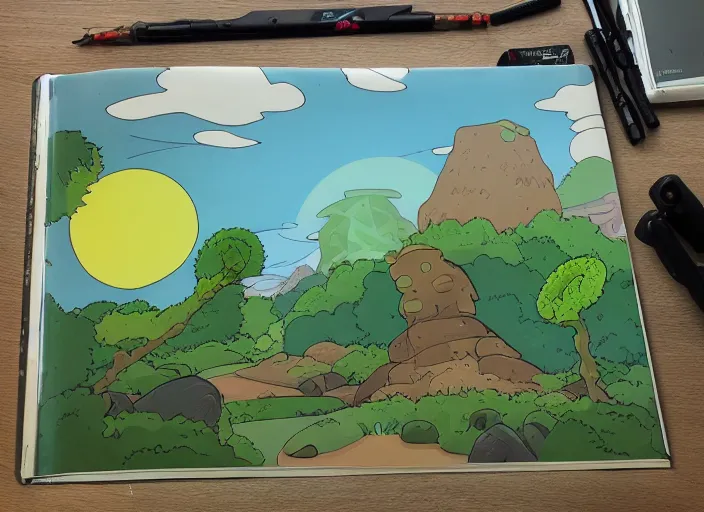 Image similar to landscape inspired Rick and Morty style H 704