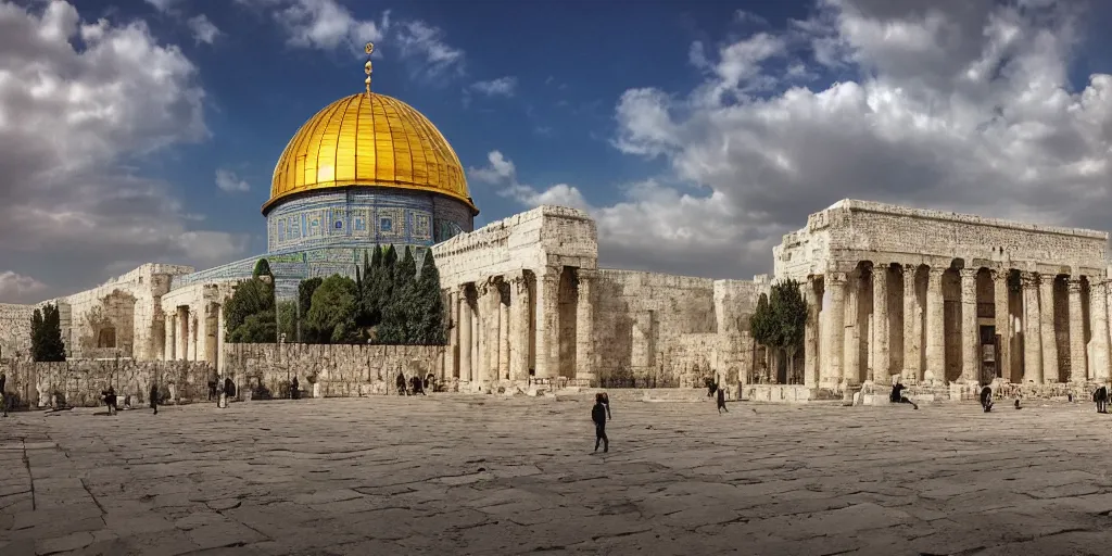 Image similar to herods temple. 2 nd jewish temple. jerusalem temple mount spiritual. cinematic. epic framing, ultra wide angle, beautiful, 8 k