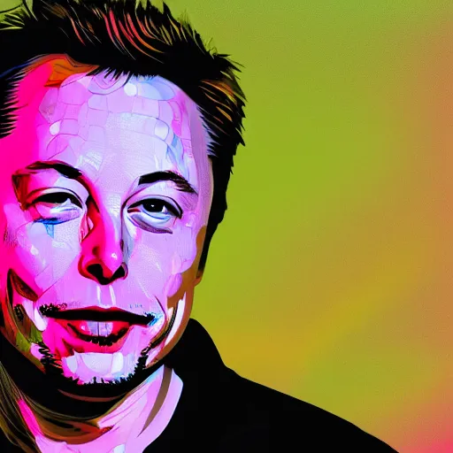 Image similar to a portrait of elon musk crying with a psychedelic background