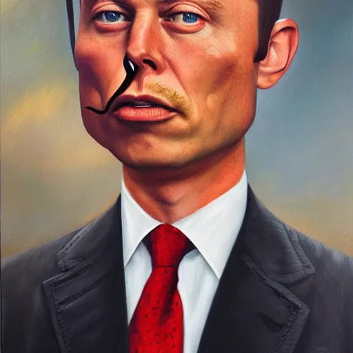 Image similar to an extremely realistic surrealism painting of an elongated!!!! muskrat!!!! with the face of ((((((((elon musk)))))))), 8k, ultra realistic