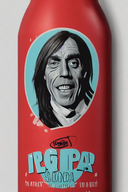 Prompt: iggy pop as a soda bottle