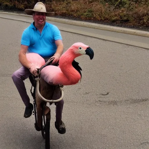 Image similar to Man riding flamingo, photo