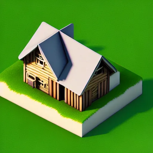 Prompt: isometric village house, 3 d icon for mobile game, blender 3 d, green scheme, octane render, 8 k resolution