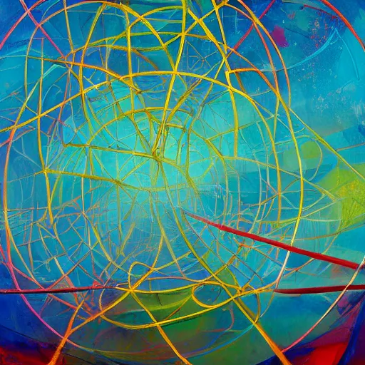 Image similar to elysium mothership retribution scarce color palette cold power-line alienated scenery in a dream subconscious cavern sacred geometry canvas carefully structured abstract expressionism oil painting by Eemre Aaa (2041)